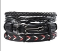 Retro multi-layer leather bracelet set with a metal guitar pendant in black and white - Metal Guitar Punk Black Style (BN-0129-32)