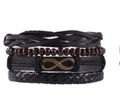 Vintage 4-piece multilayer leather bracelet set with infinity charm and wooden beads - Infinity Symbol Retro Set (BN-0129-30)