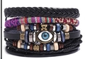 Men vintage leather bracelet set with purple beads and blue evil eye charm - Evil Eye Ethnic Style Mix (BN-0129-55)