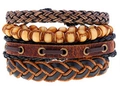 Retro 4-piece multilayer braided leather bracelet set with wooden beads in brown and black - Wood Color Bead Leather Set (BN-0129-58)