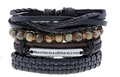 Men's retro multi-layer braided leather bracelet set with tiger eye beads and engraved plaque - Tiger Eye Style Bead Mix (BN-0129-61)