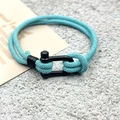 Bracelet en corde milanaise turquoise avec un fermoir à boucle en U noir mat - Bleu Clair (Boucle en U en Alliage)