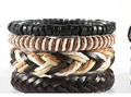 Retro 4-piece men leather bracelet set with wooden beads and woven ropes - Earth Tone Retro Combination (BN-0129-43)