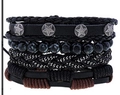 Men's retro multi-layer woven leather bracelet set with silver metal star studs - Pentagram Rivet Punk Series (BN-0129-62)