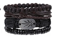 Retro handmade braided leather multi-layer bracelet set with leaf metal charm charm - Split Leaf Pattern Metal Tag (BN-0129-64)