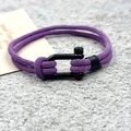Bracelet tressé en corde milanaise violette avec fermoir en métal noir mat en forme de U - Violet (Boucle en U en Alliage)