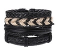 Men's retro multi-layer braided leather bracelet set with black and brown hemp ropes - Brown Leather Tan Hemp Mix (BN-0129-65)