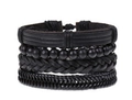 Men black multilayer braided leather bracelet set with four unique punk styles - All-black Multi-layer Bracelet Set (BN-0129-66)