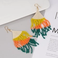 Colorful handmade bohemian bead tassel earrings with yellow orange and green fringe - Yellow Orange Green