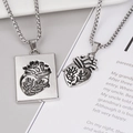 Retro silver anatomical heart pendant necklaces with pearl chain in minimalist hip hop style - Silver Keel Chain