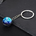 Portachiavi creativo tema galassia con anello in metallo argentato lucido e cupola di vetro - Pesci Sognanti
