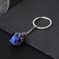 Portachiavi con sfera di vetro galassia con motivo nebulosa blu e anello in metallo - Leone Sognante
