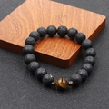 Bracelet pour homme en perles de lave noire mate et pierre oeil de tigre brun naturel - Style Ni Lin 10mm Oeil de Tigre (BNS-0282)