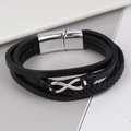 Men's multi-layer black leather bracelet with infinity symbol and magnetic clasp - Black