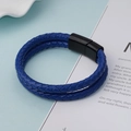 Blue double-layered woven leather bracelet for men with black matte magnetic clasp - Ordinary Magnetic Clasp / Blue