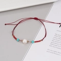 Bracciale intrecciato rosso fatto a mano con perla d'acqua dolce e chiusura regolabile - Rosso