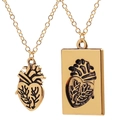 Golden anatomical heart pendant and matching metal plate necklace set for couples - Gold O-Chain
