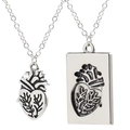 Matching anatomical heart couple necklaces in silver finish with puzzle pendant design - Silver Cable Chain