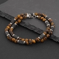 Bracciale da uomo a doppio strato in occhio di tigre e pietra lavica con chiusura in metallo - Stile Occhio di Tigre (NS-0047)