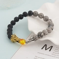 Fashion dragon beaded bracelet with lava stone and tiger eye beads on white tray - Double Dragon Style / Black And Map Stone