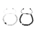 His Crazy and Her Weirdo beaded couple bracelets with adjustable cords in black and white - Black and White Beads