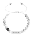 White marble beaded His Crazy bracelet with silver metal plate and adjustable cord - White Turquoise Beads