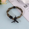 Adjustable camouflage military paracord bracelet with black airplane buckle charm for men - Green Camouflage