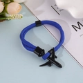 Adjustable blue braided nylon bracelet with black alloy airplane charm for men - Blue
