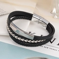 Detail of multi-layer black braided leather bracelet with silver magnetic steel clasp - Black Alloy Magnetic Clasp
