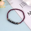 Handmade Bohemian purple seed bead bracelet with BE KIND letter charms on blue background - Dark Red (BN-0157 Dark Red)
