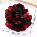 Grote vintage bruine luipaardprint camellia stoffen haarklem van 13cm voor dames - Bordeauxrood