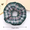 Elastico per capelli scrunchie a quadri verdi e viola diametro 17cm stile retrò - Verde Scuro / Grande (17CM)