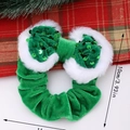 Elastico per capelli in velluto verde scuro con paillettes e fiocco in peluche bianco - Fiocco Verde