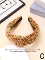 Cerchietto spesso in peluche leopardato giallo-marrone con nodo e pelliccia, 39cm di circonferenza - Stampa Leopardata Giallo Marrone (Stile C)