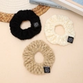 3-pack knit scrunchies in black, beige, and khaki with a rose logo patch - Khaki