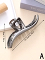 Detail showing the 12.5cm large wave-shaped metal hair claw clip with size measurements - Gunmetal Black (A)