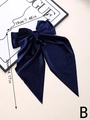 Large dark blue velvet bow hair clip with long ribbons in premium 19x36cm size - Navy Blue (B)