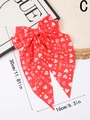 Detailed view of red bow hair clip with white hearts and LOVE print, size 30x16cm - C (Red Heart Print)