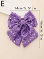 Detailed view of a purple sequin bow hair clip with size dimensions 14x16 cm - Purple Sequin Bow (E)