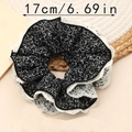 Coletero de encaje floral en contraste blanco y negro, accesorio de pelo de 17 cm para mujer - Estilo de Doble Capa / Doble Capa A (Floral Borde Blanco)