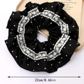 Chouchou vintage français en velours noir à pois blancs avec bordure en dentelle - Noir
