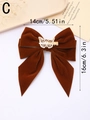 Brown velvet bow hair clip with gold metal butterfly detail measuring 14x16 cm - Dark Brown