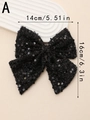 Grande fermaglio per capelli con fiocco di paillettes nere, elegante accessorio di 14 cm - Fiocco di Lustrini Nero (A)
