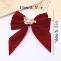 Large red velvet bow hair clip with gold butterfly detail, 14cm wide by 16cm high - Burgundy