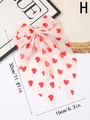 Pink chiffon hair bow clip with red hearts pattern and long streamers for women - H (Pink with Red Hearts)