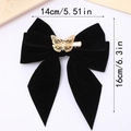 Elegant black velvet bow hair clip with golden butterfly ornament and metal fastener - Black