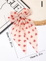 Beige chiffon bow hair clip with red heart prints and long ribbons for Valentine's Day - I (Light Apricot Red Heart)