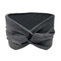 Detail of the dark gray knitted knot headband showing its textured fabric and elastic weave - Heather Dark Grey