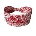 Close-up of white and red paisley pattern detail on elastic sports yoga headband - White And Red (D)