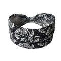 Close-up of black and white paisley yoga headband with stretch knit knot design - Black And White Twisted Style